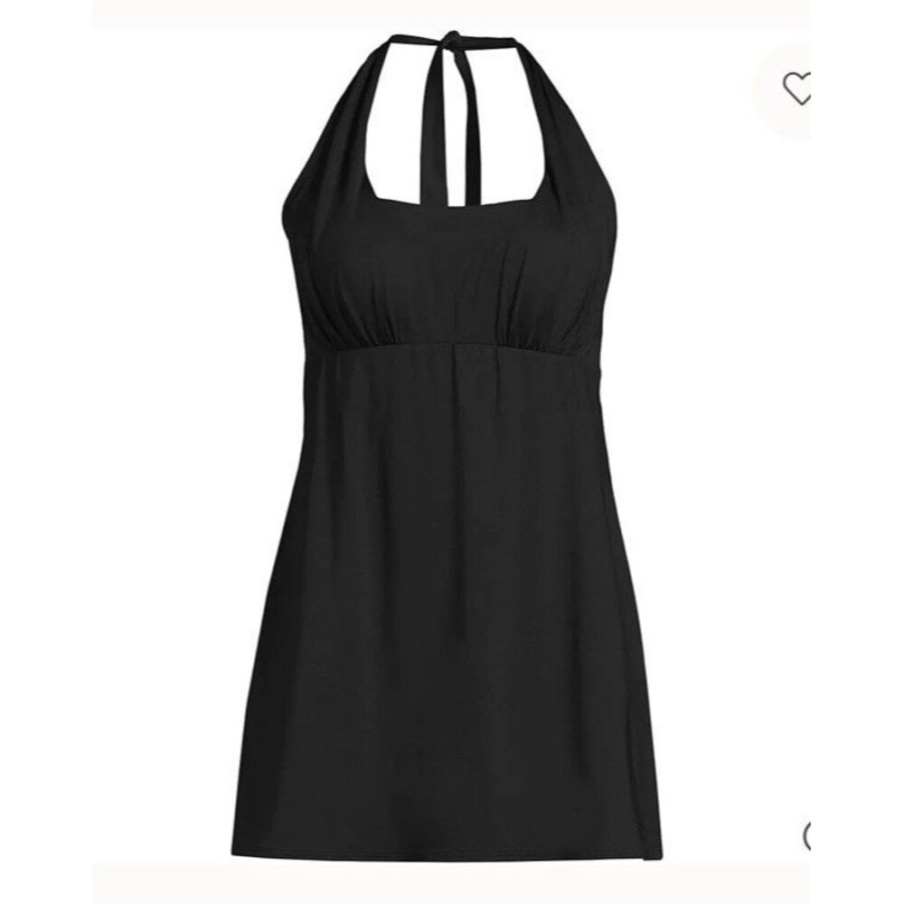 Lands End Square Neck Halter Swim Dress Size 2X Black Adjustable One Piece